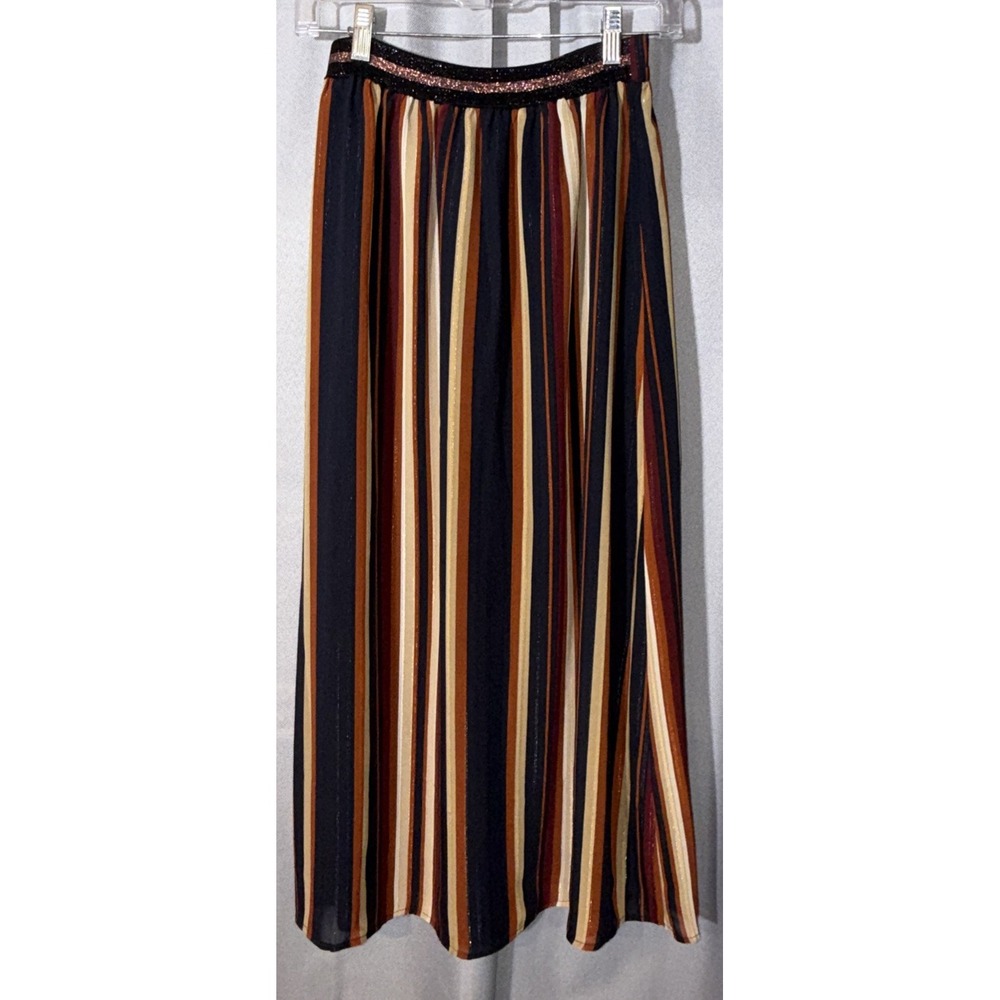 Garance Paris Metallic Stripe Maxi Skirt Gold Lurex Pleated Fluid Women Size S